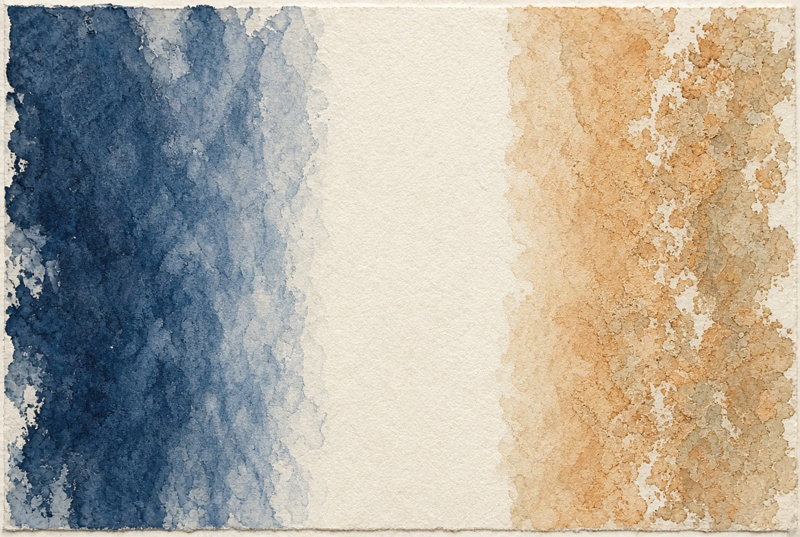 Widened negative space between two pigment fields
