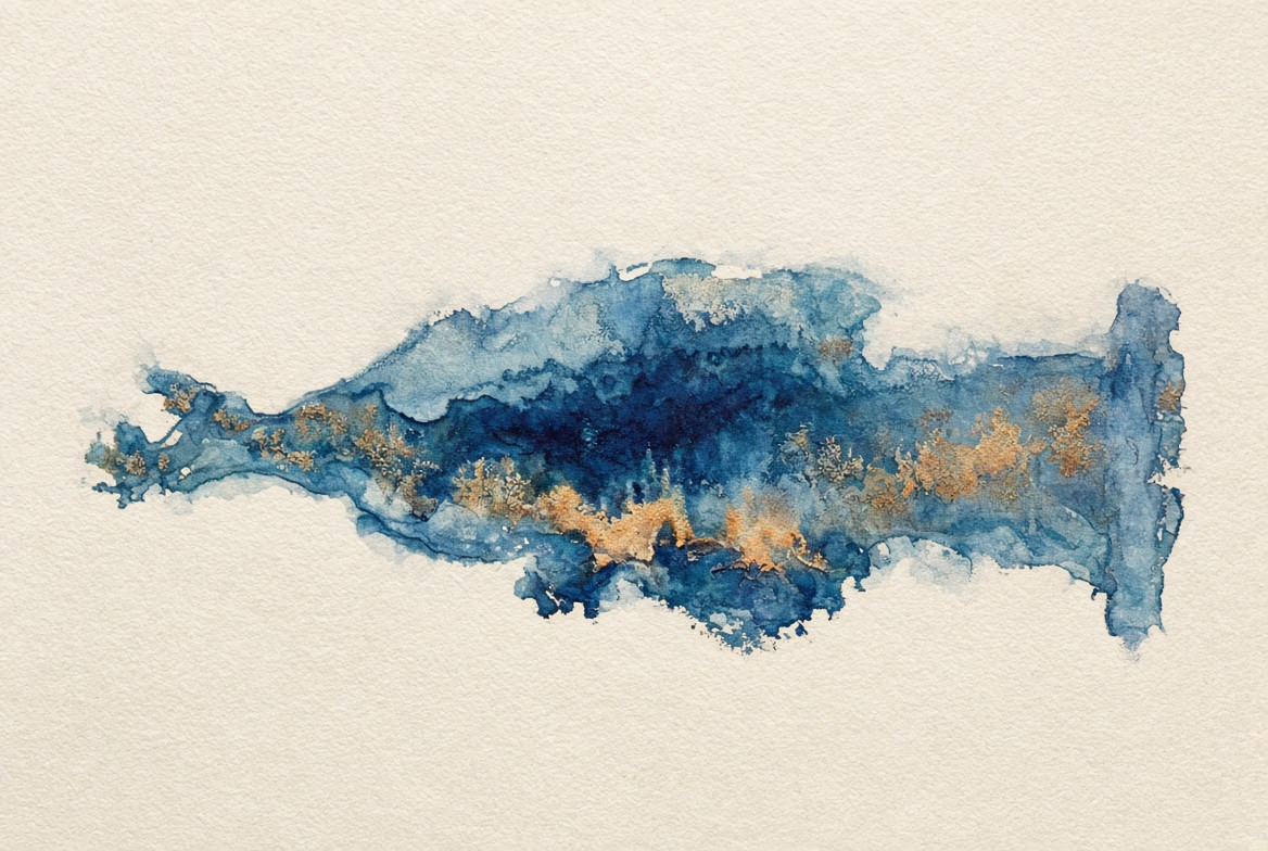 A pigment channel ending at the paper edge